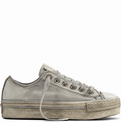 Converse Chuck Taylor All Star Platform Leather Low Tops Womens - White/Light Gold Shoes (878QJHME)